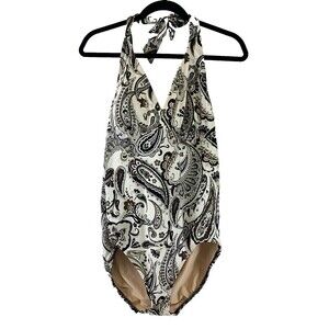 BOGO Lands End Halter One Piece Swimsuit Brown Paisley New W/O Tags Womens 16